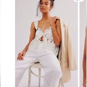Free People For Love & Lemons Josette Tie Front Crochet Lace Top XL